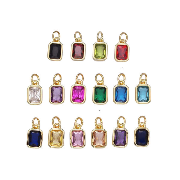 Bezeled Emerald Cut Birthstone Charm