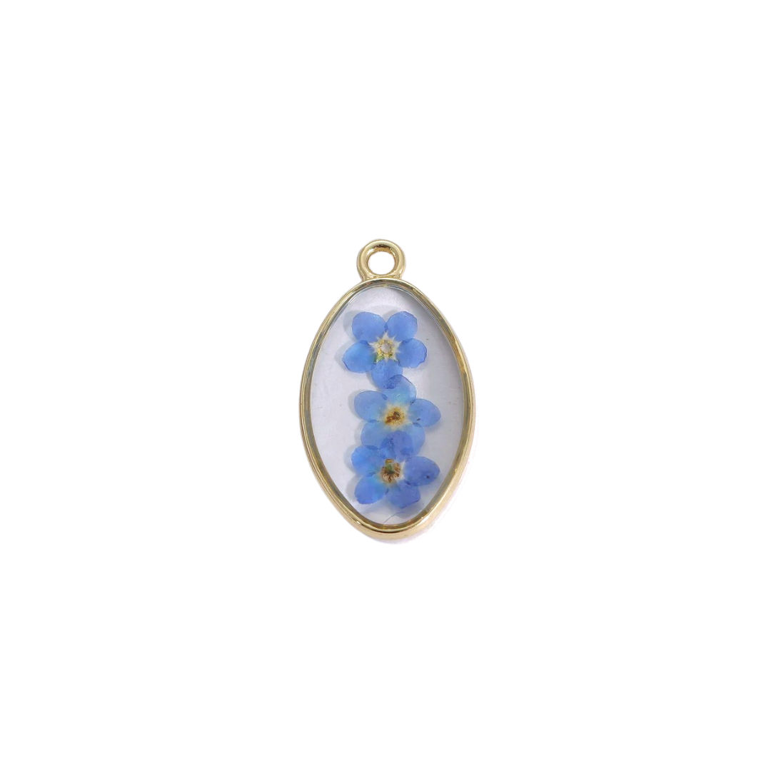 Pressed Blue Forget Me Not Flower Charm