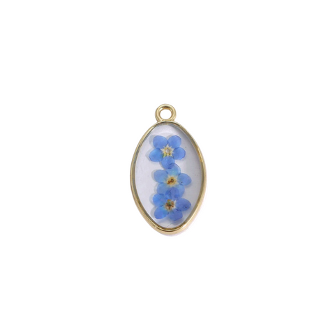 Pressed Blue Forget Me Not Flower Charm
