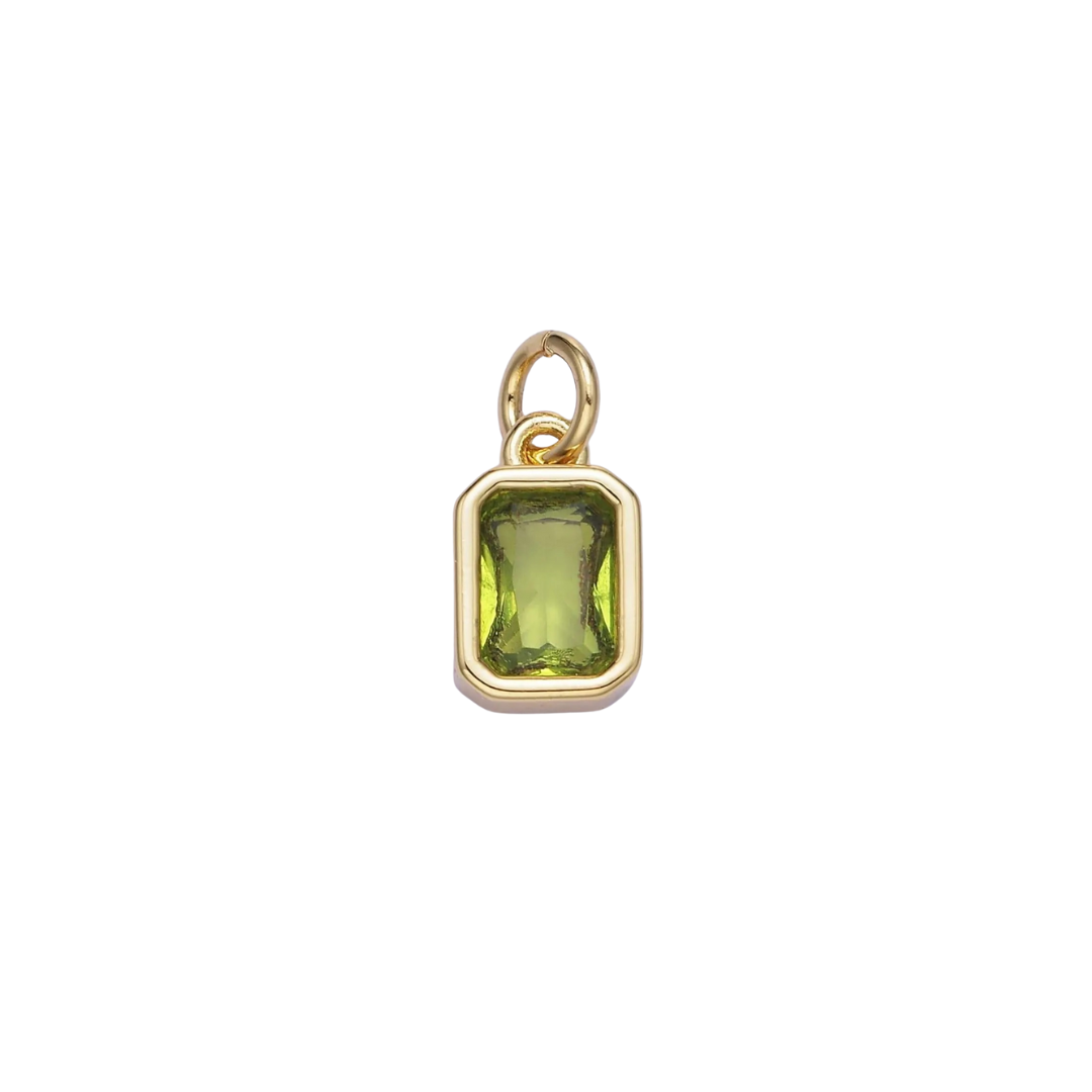 Bezeled Emerald Cut Birthstone Charm