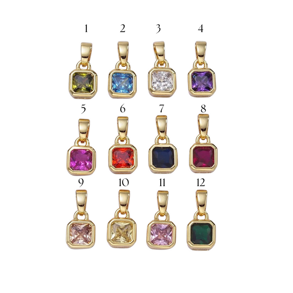 Bezeled Princess Cut Birthstone Charm