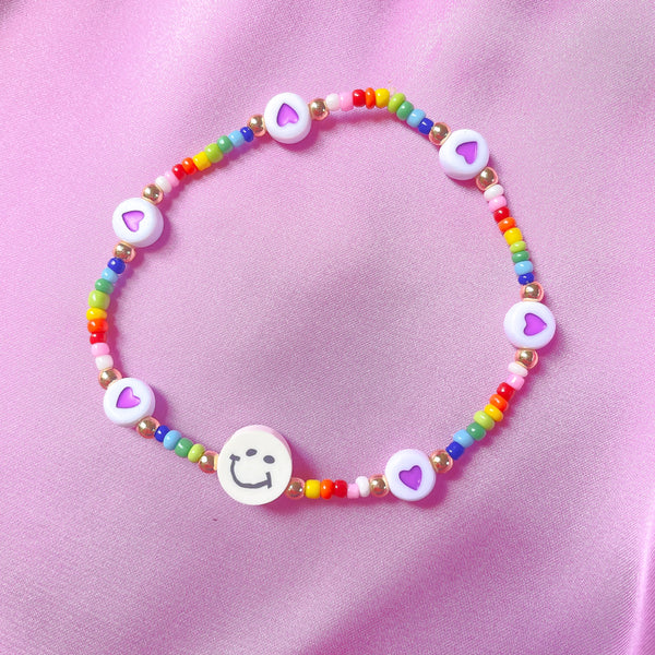 Smiley Face Heart Mixed Bead Bracelet