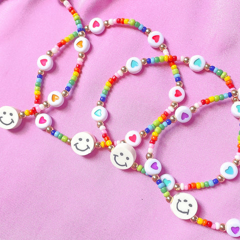 Smiley Face Heart Mixed Bead Bracelet