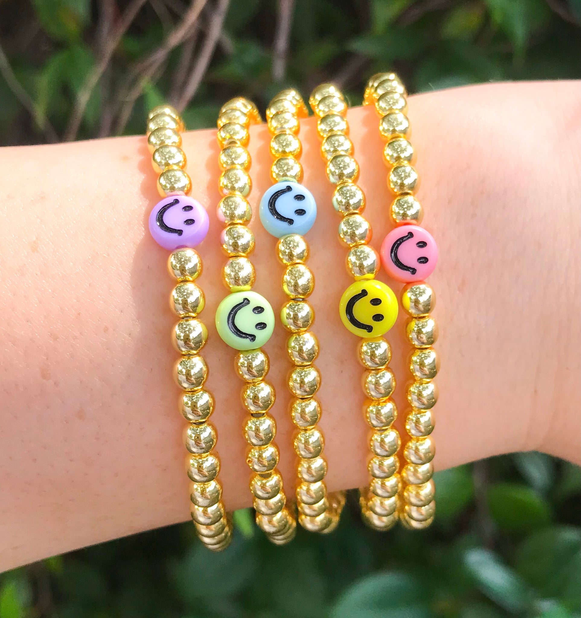 Smiley Face Gold Beaded Bracelet