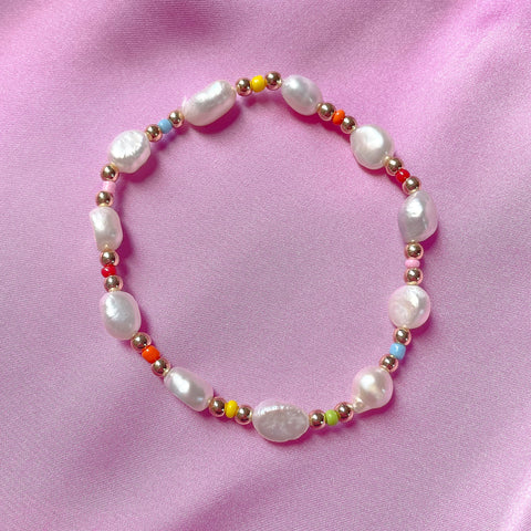 Pearl and Multicolor Beaded Bracelet