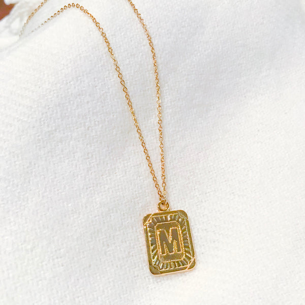 Demi Briella Rectangle Coin Initial Necklace