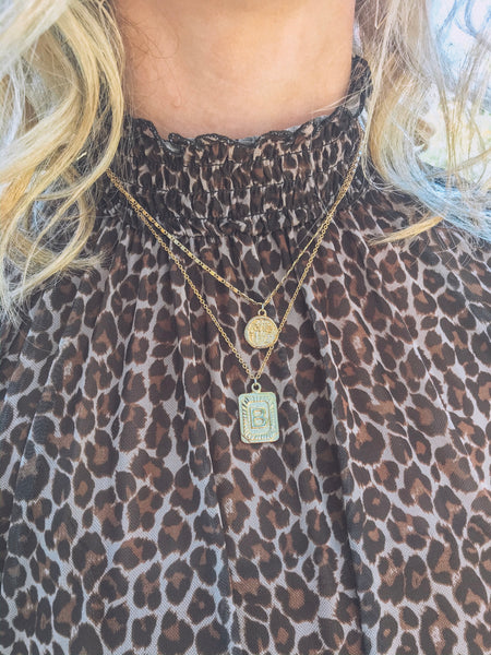 Demi Briella Rectangle Coin Initial Necklace